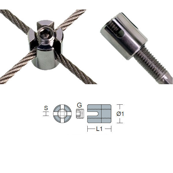 Kreuzklemme offen M8 / 3,0mm Drahtseil - Edelstahl 1.4401 Kreuzklemme offen M8 / 3,0mm Drahtseil - Edelstahl 1.4401
